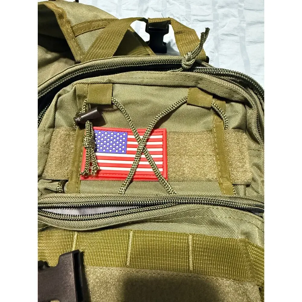 Olive green tactical sling bag, American flag patch, MOLLE webbing,New No Tags